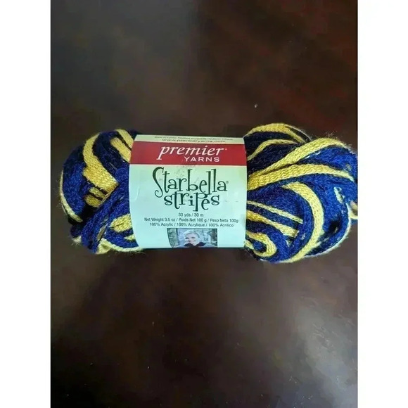 New Starbella Stripes Yarn Teamwork Blue & Yellow 33yds - Picture 1 of 3